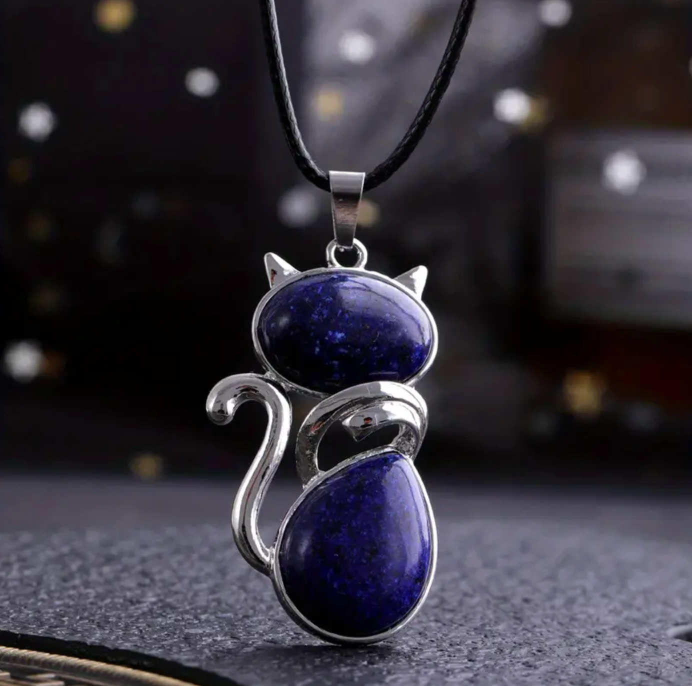 Lapis Lazuli Cat Pendant Necklace