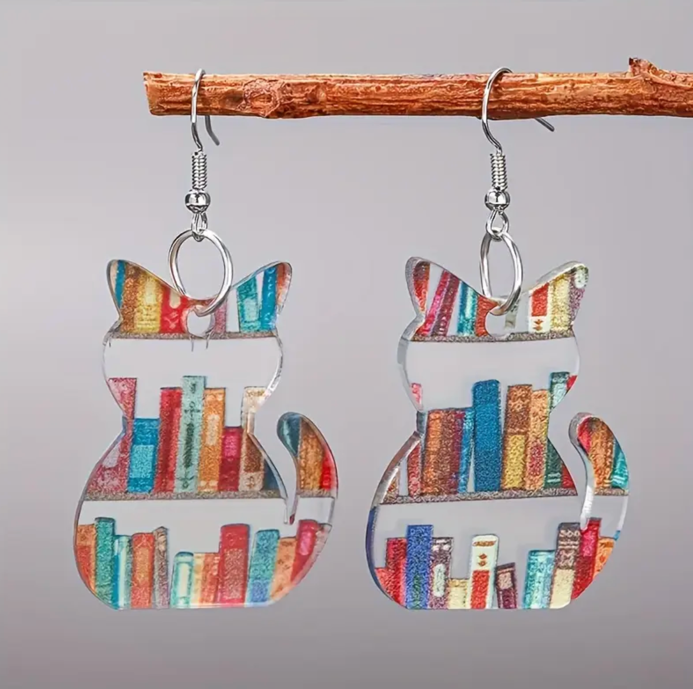 Cat Bookshelf Earrings