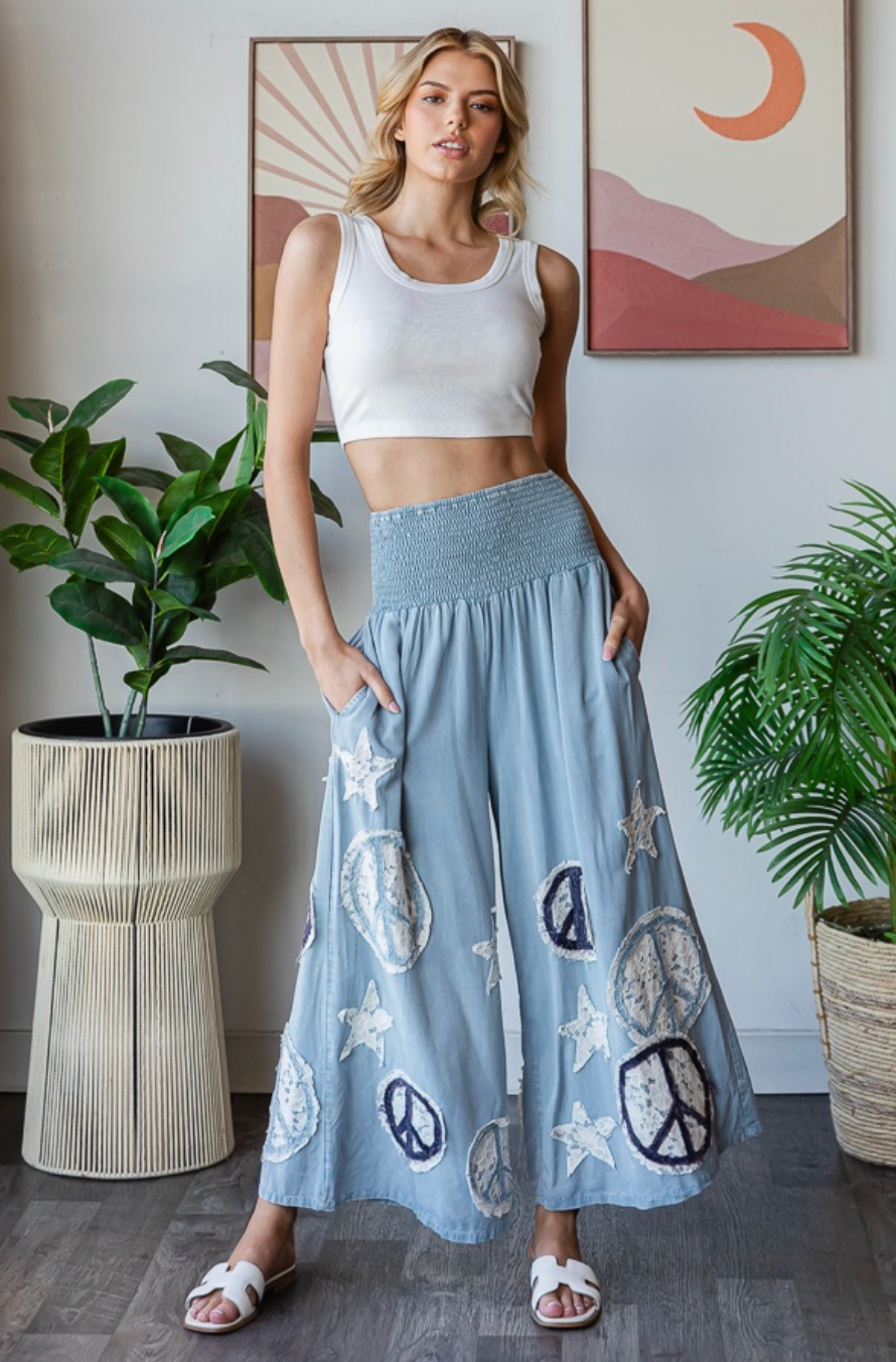 Oli & Hali Smocked Peace & Star Wide Leg Pants