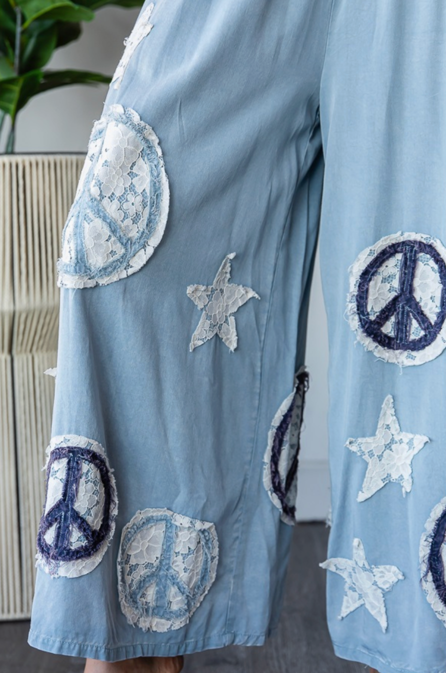 Oli & Hali Smocked Peace & Star Wide Leg Pants