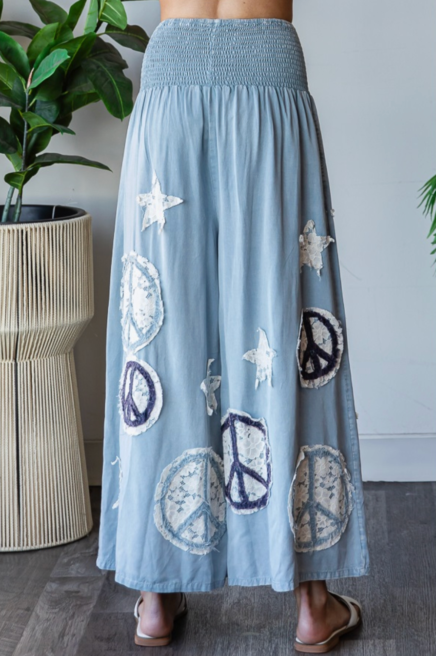 Oli & Hali Smocked Peace & Star Wide Leg Pants