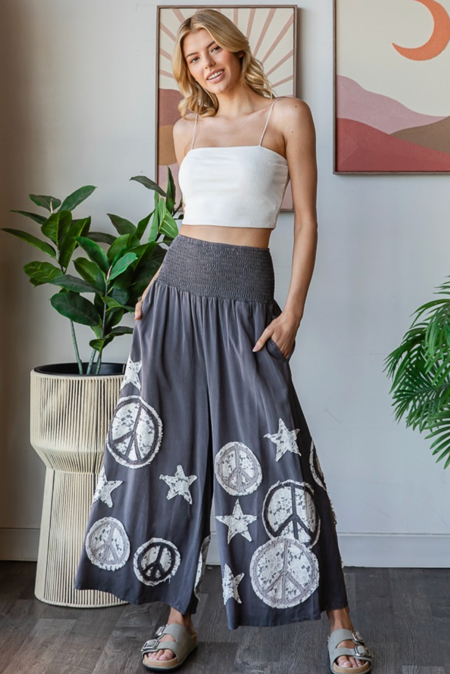 Oli & Hali Smocked Peace & Star Wide Leg Pants