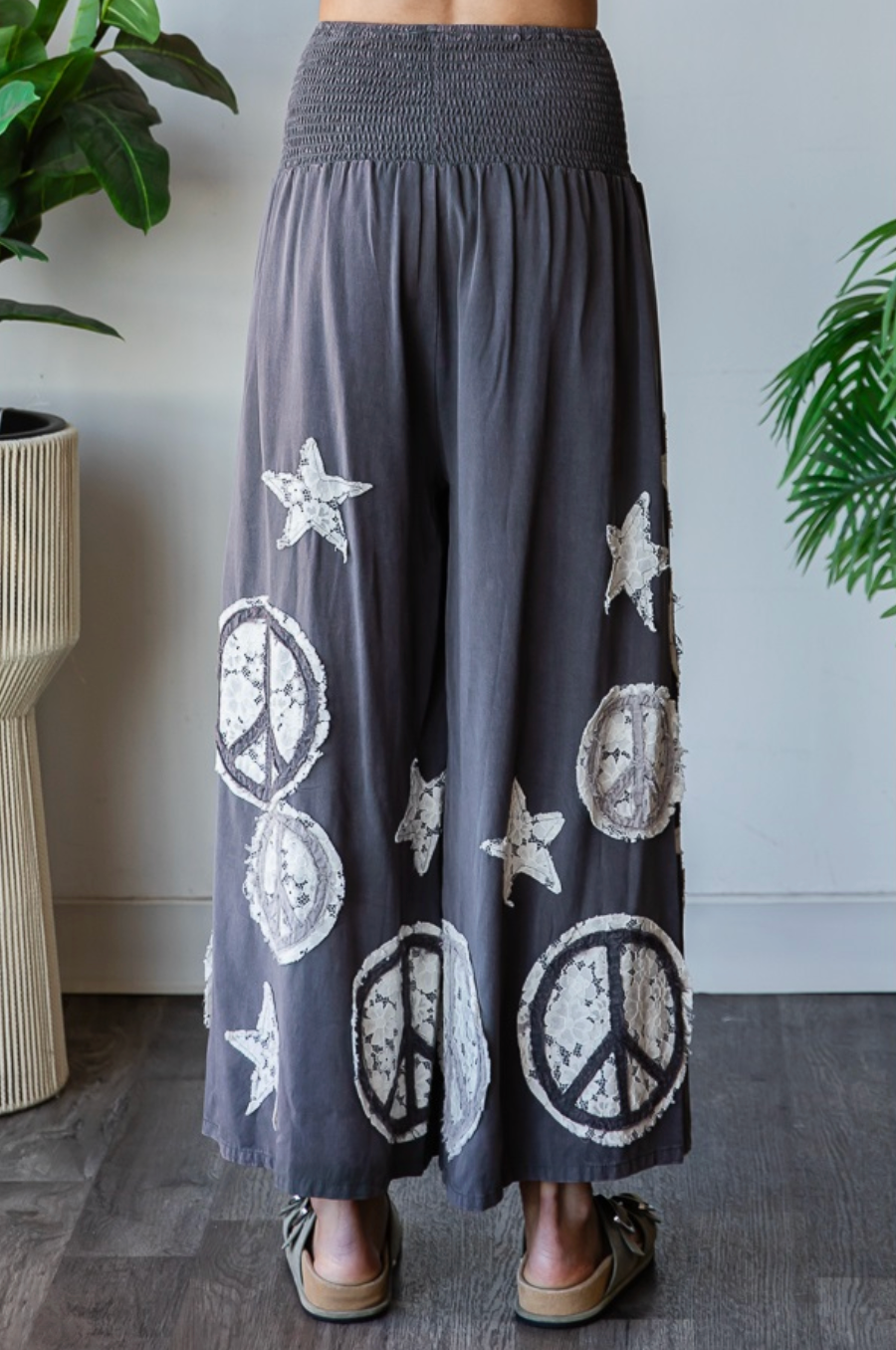 Oli & Hali Smocked Peace & Star Wide Leg Pants