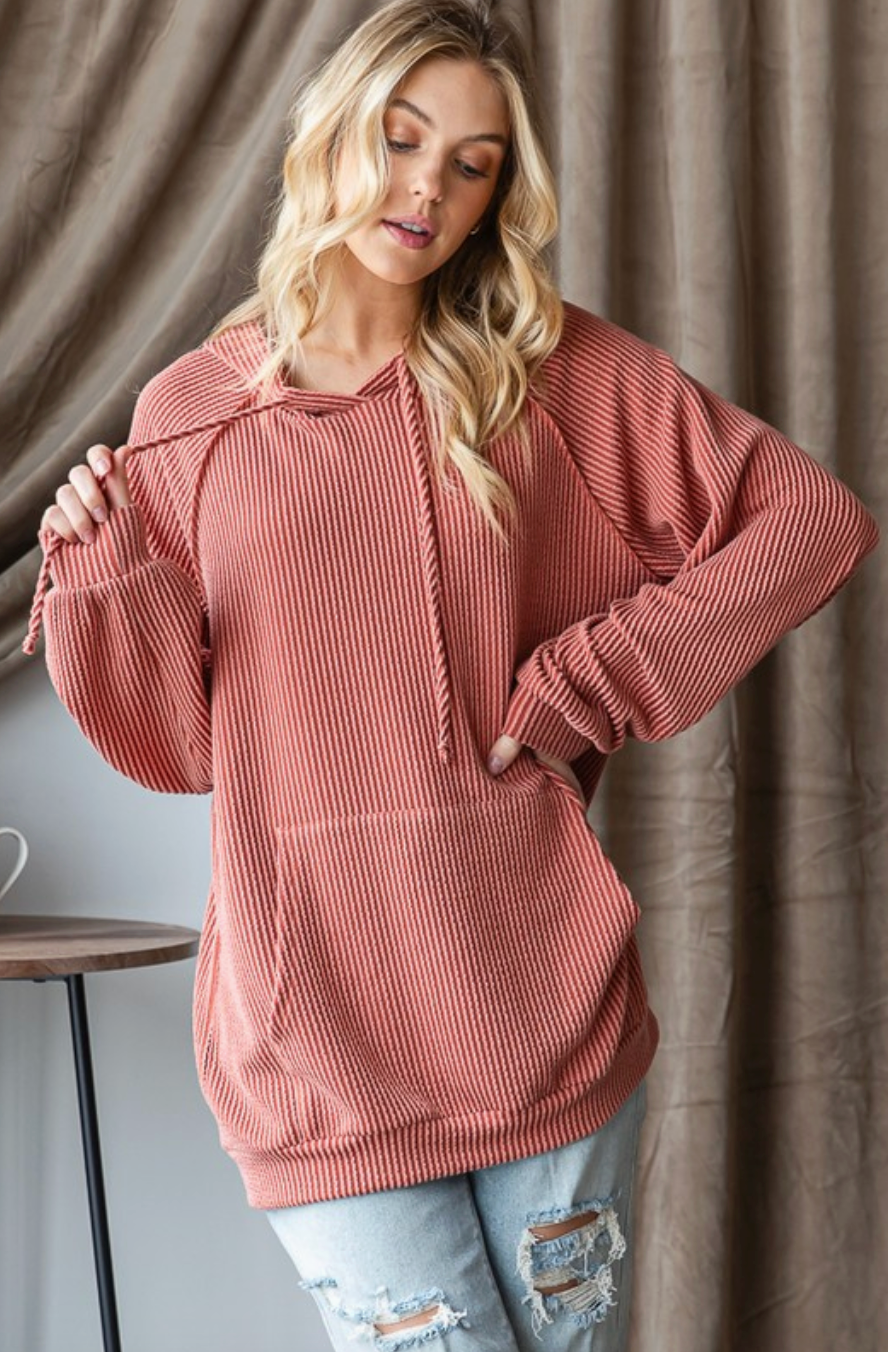 Long Sleeve Ribbed Hoodie Top