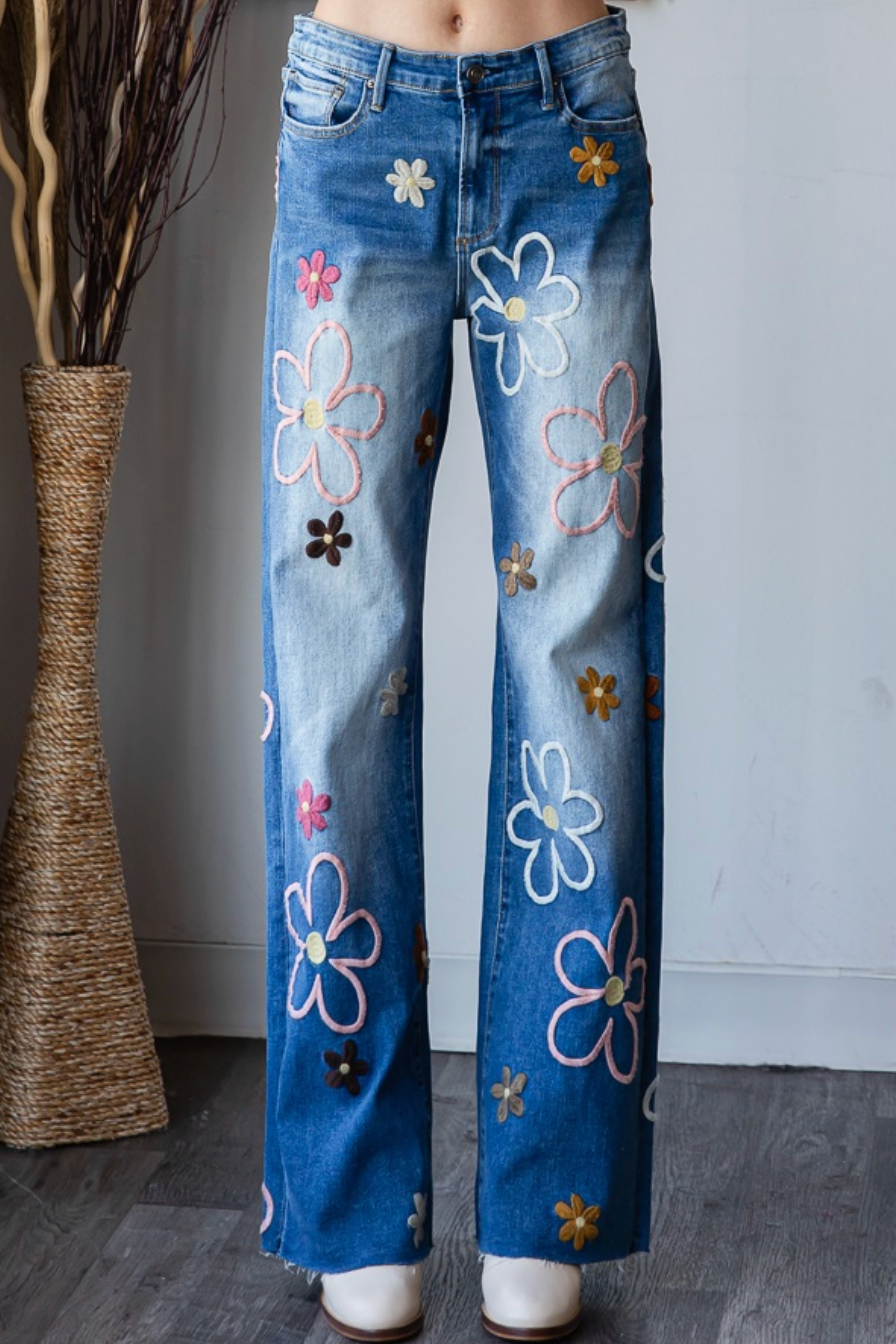 Oli & Hali Embroidered Flower Jeans