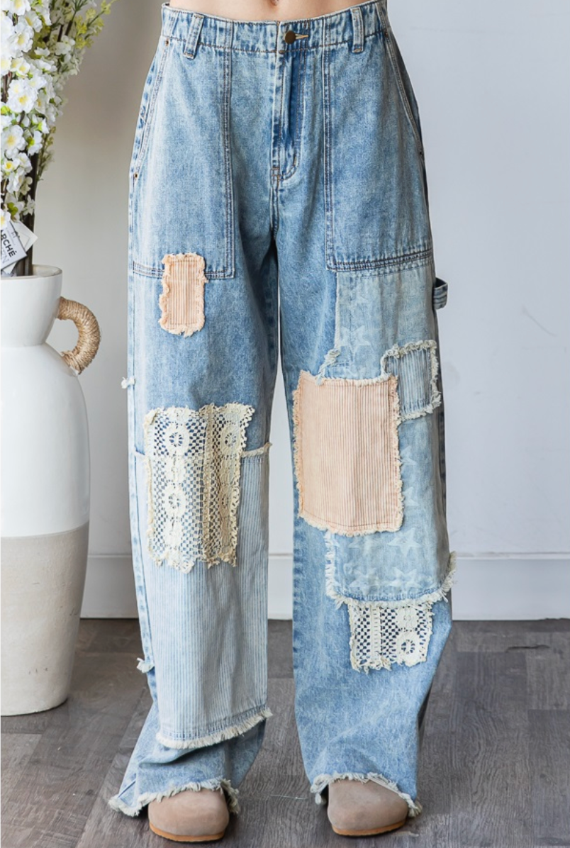 Oli & Hali Frayed Hem Patchwork Jeans