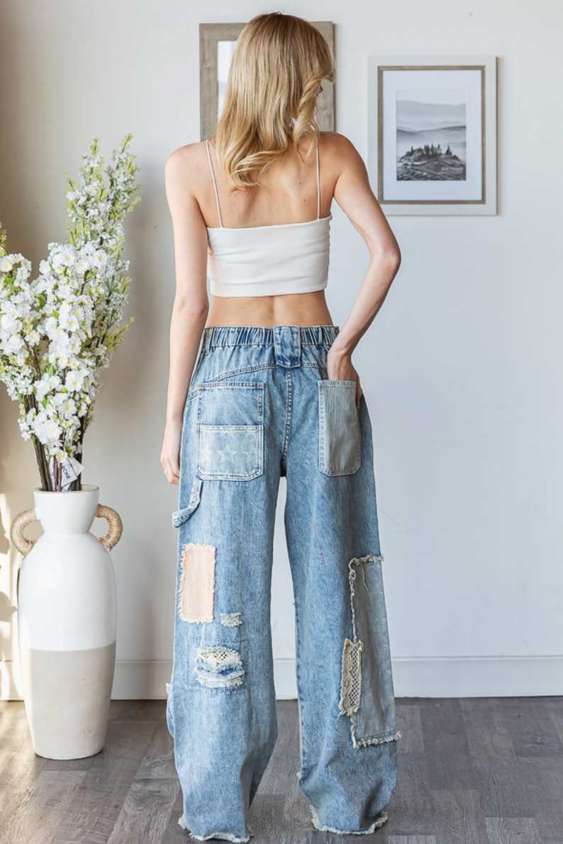 Oli & Hali Frayed Hem Patchwork Jeans