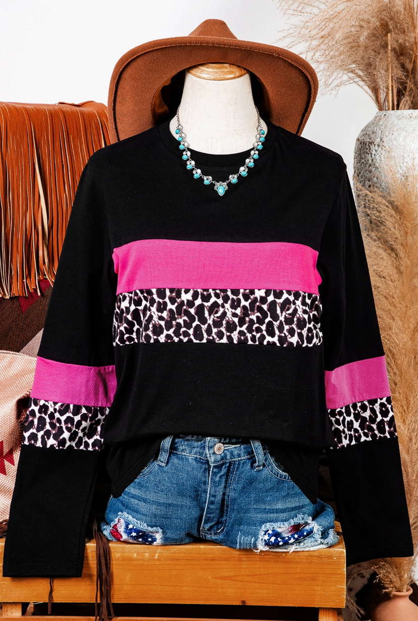 Hot Pink/Leopard/Black Colorblock Top