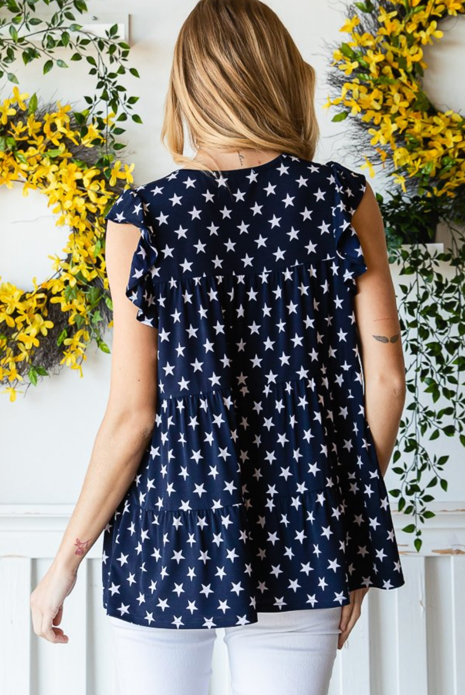 Navy Sleeveless Star Babydoll Top