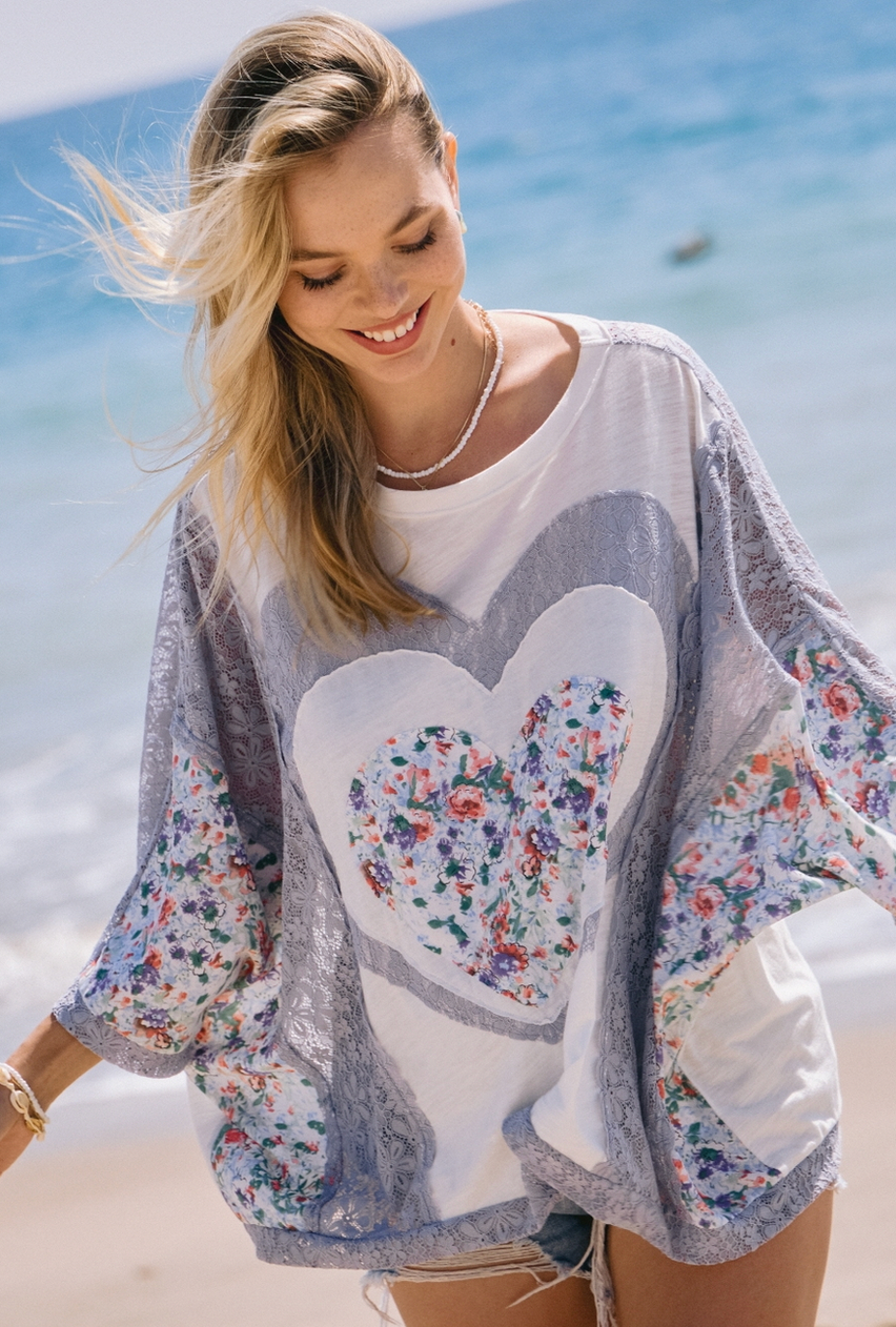 Hearts and Lace Batwing Top