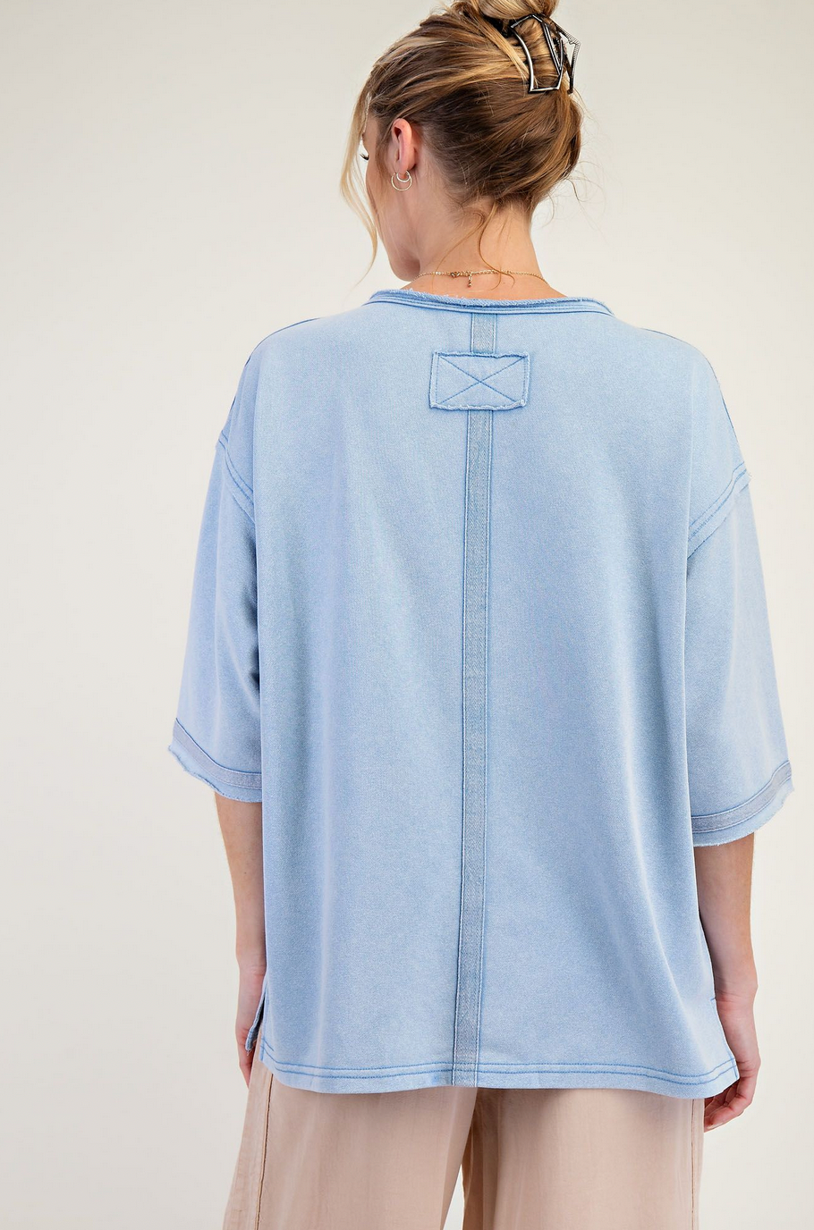 Periwinkle Blue Big Happy Flower 3/4 Sleeve Top