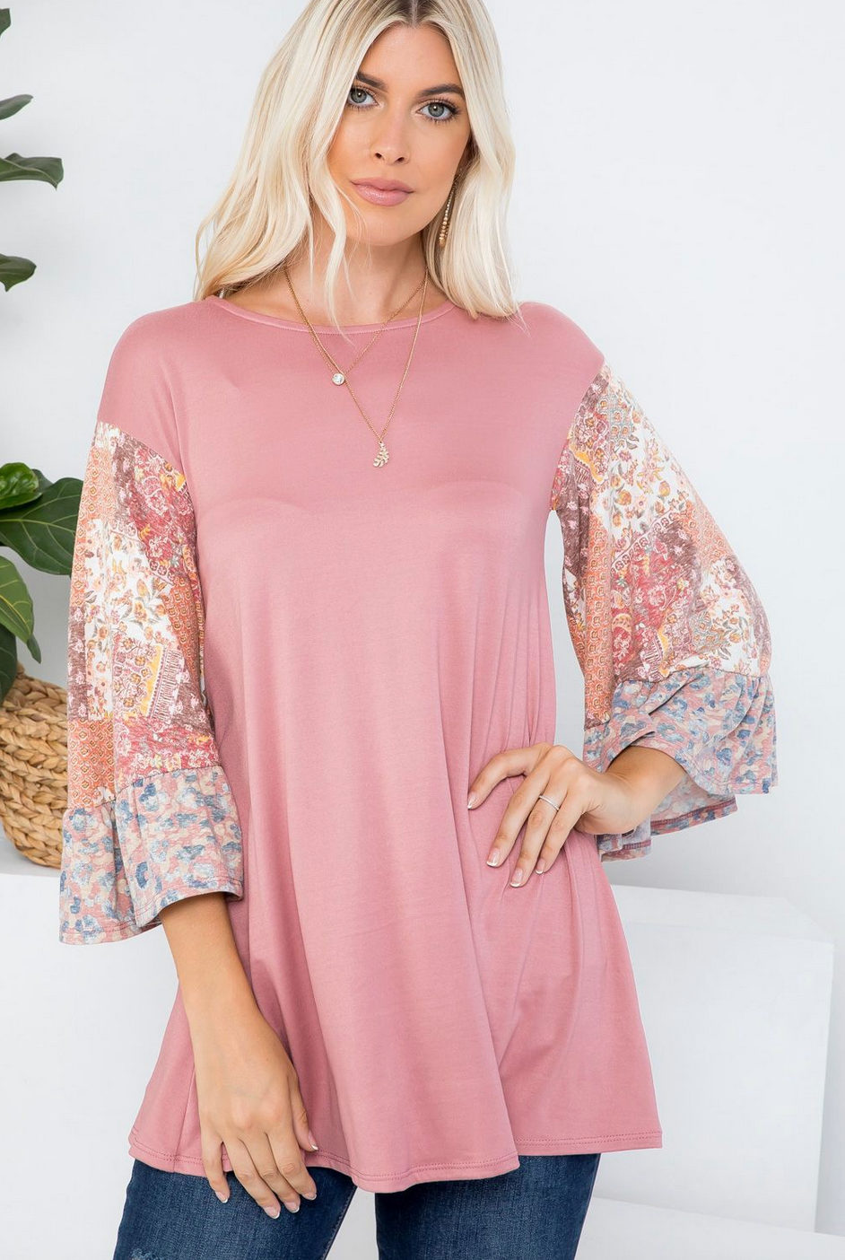 Color Block Ruffle Sleeve Raglan Short Sleeve Top