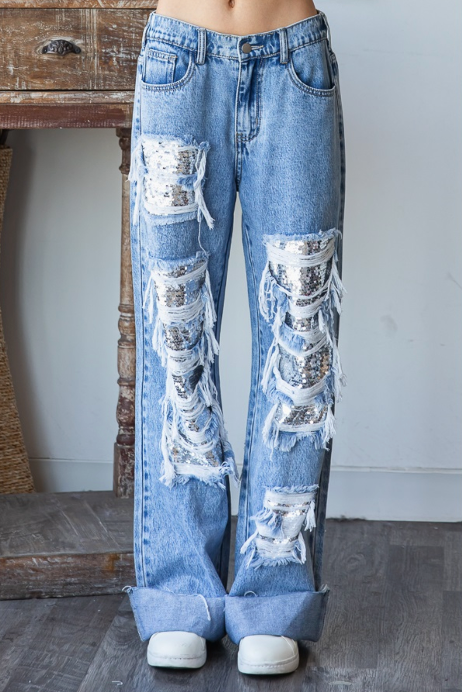 Oli & Hali Silver Sequin Jeans