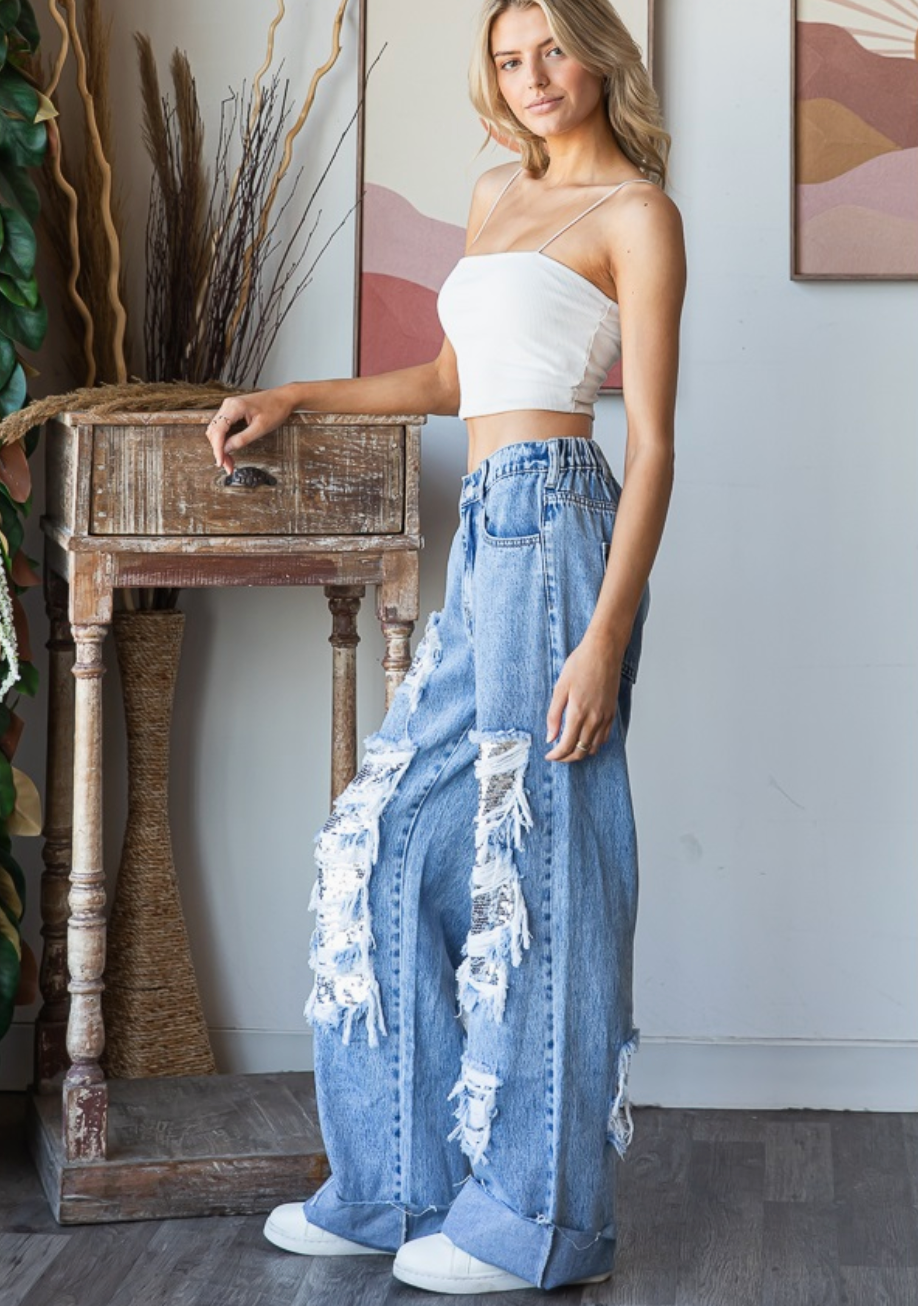 Oli & Hali Silver Sequin Jeans