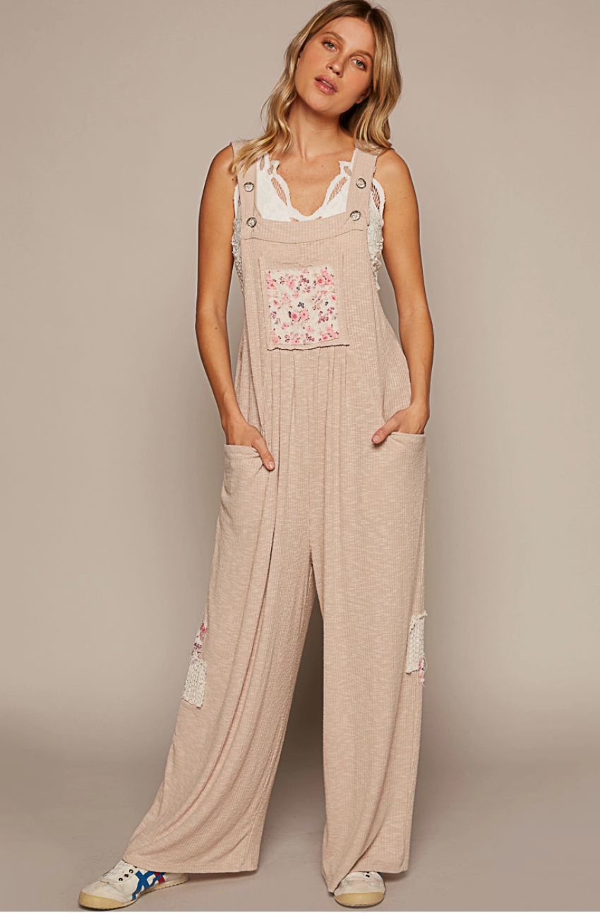 S-L Wide Leg Flower Patch Overall