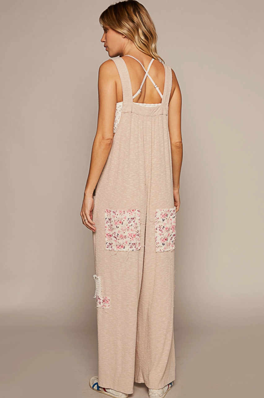 S-L Wide Leg Flower Patch Overall