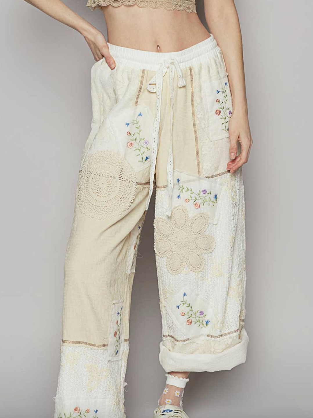 Lace Patch Cotton Pants