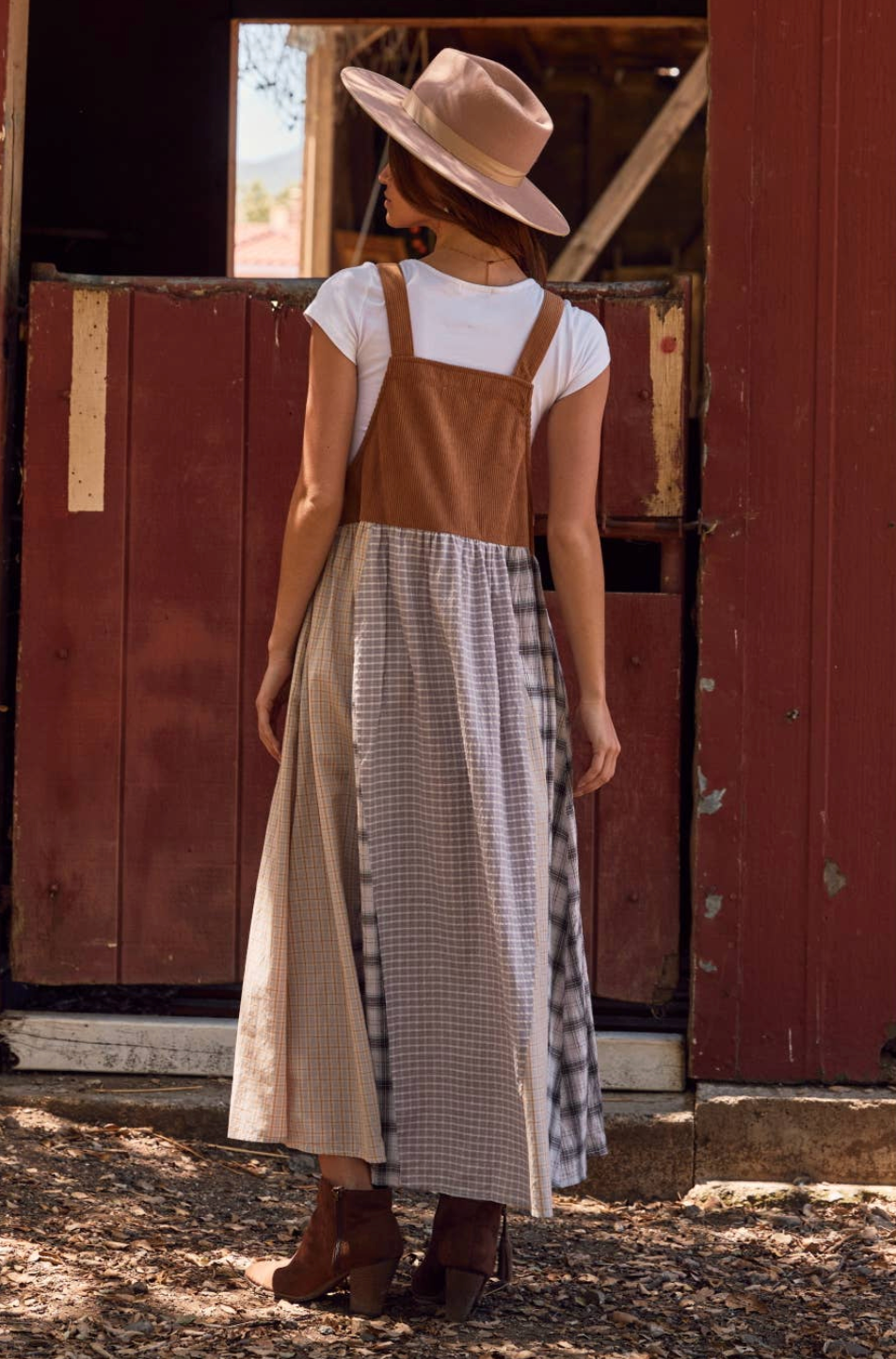 Taupe Patchwork Overall Dress