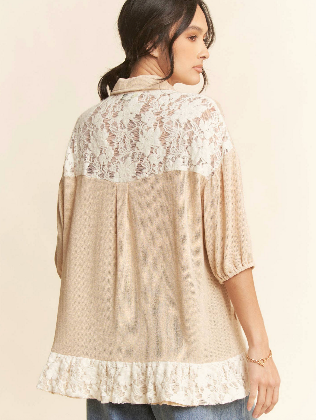 Flowers and Lace Button Up Top