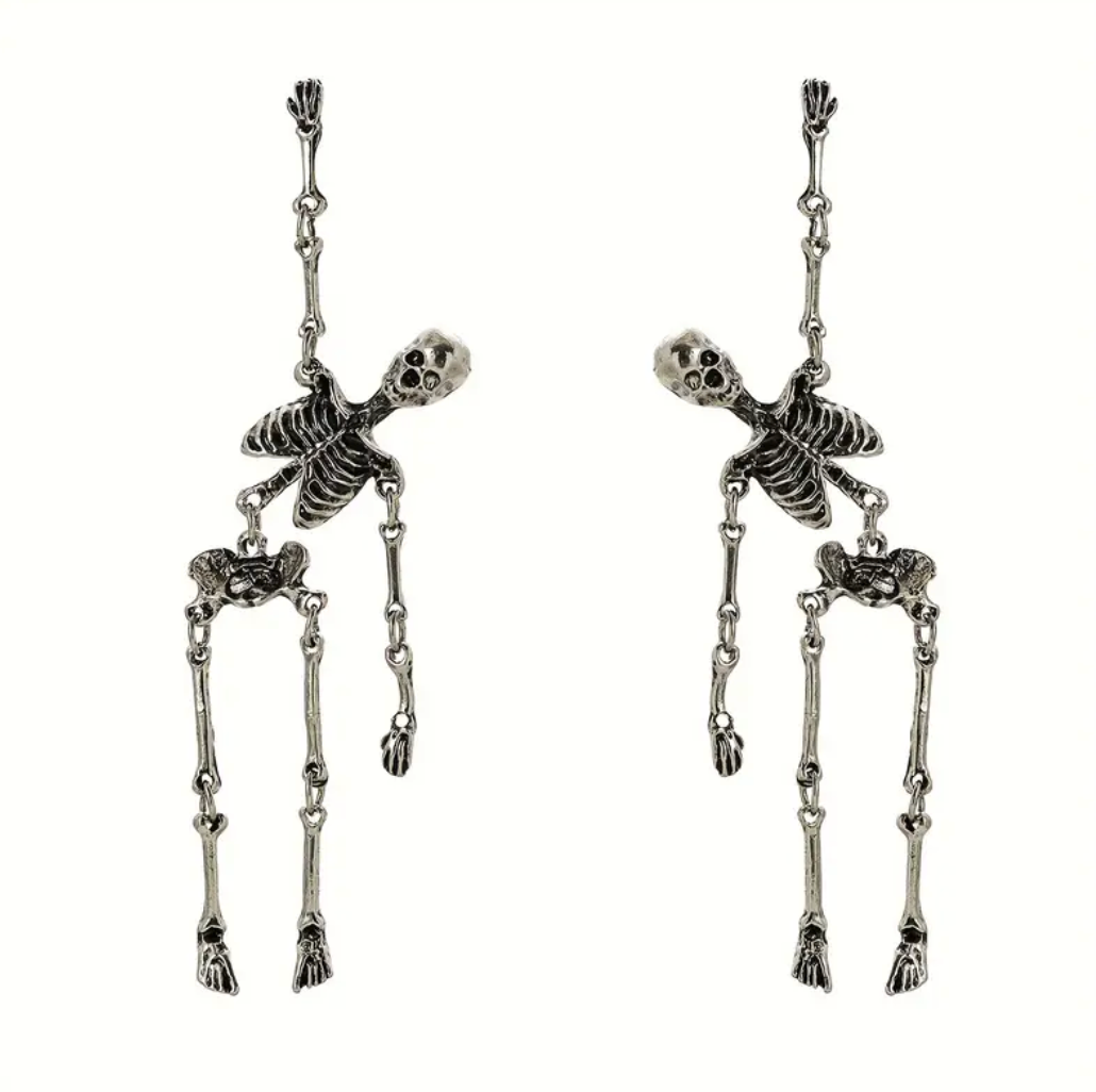 Silver Skeleton Dangle Earrings