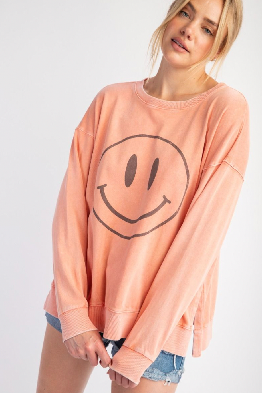 Mineral Wash Happy Face Sweatshirt
