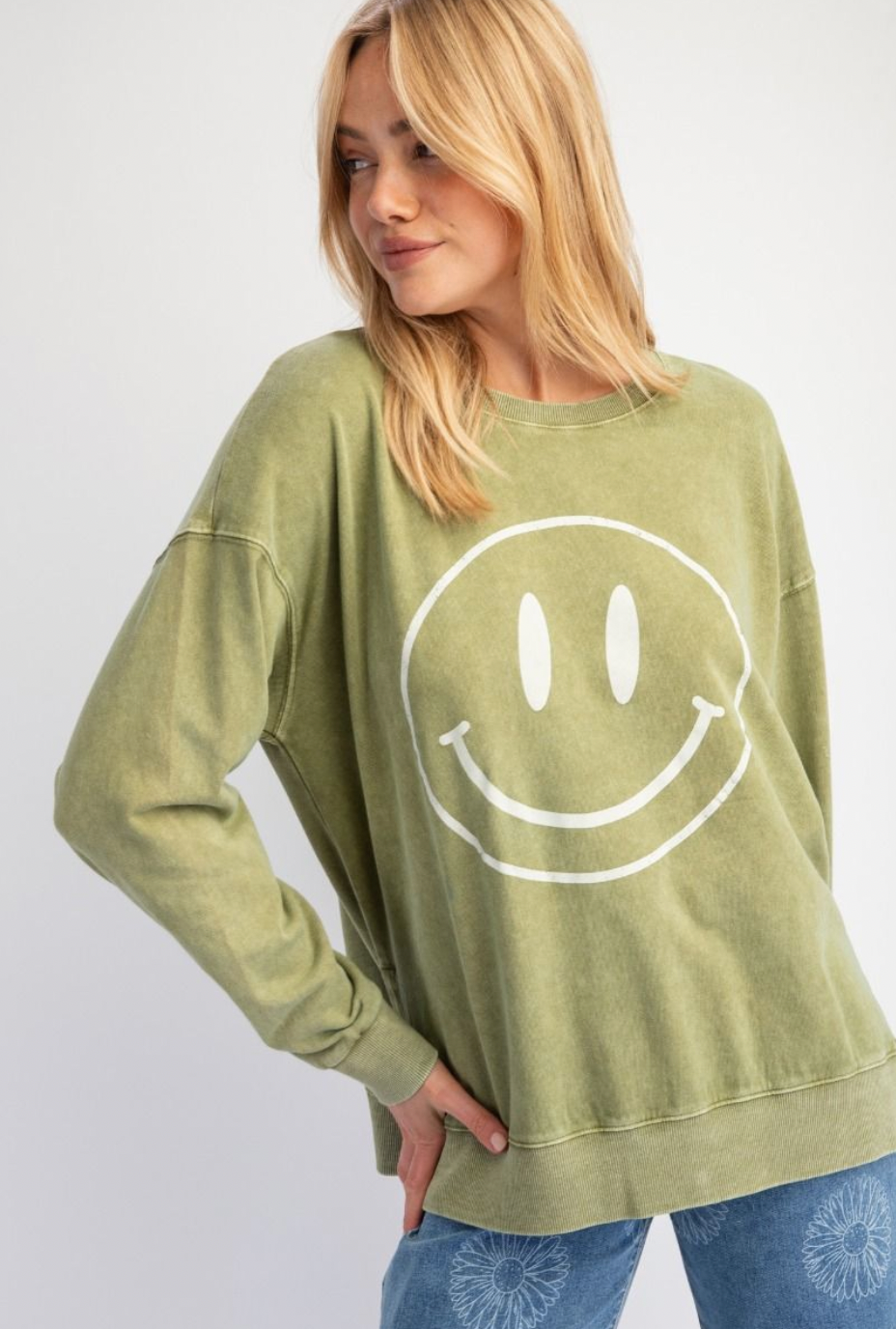 Mineral Wash Happy Face Sweatshirt