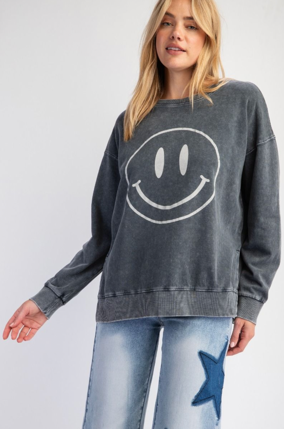 Mineral Wash Happy Face Sweatshirt