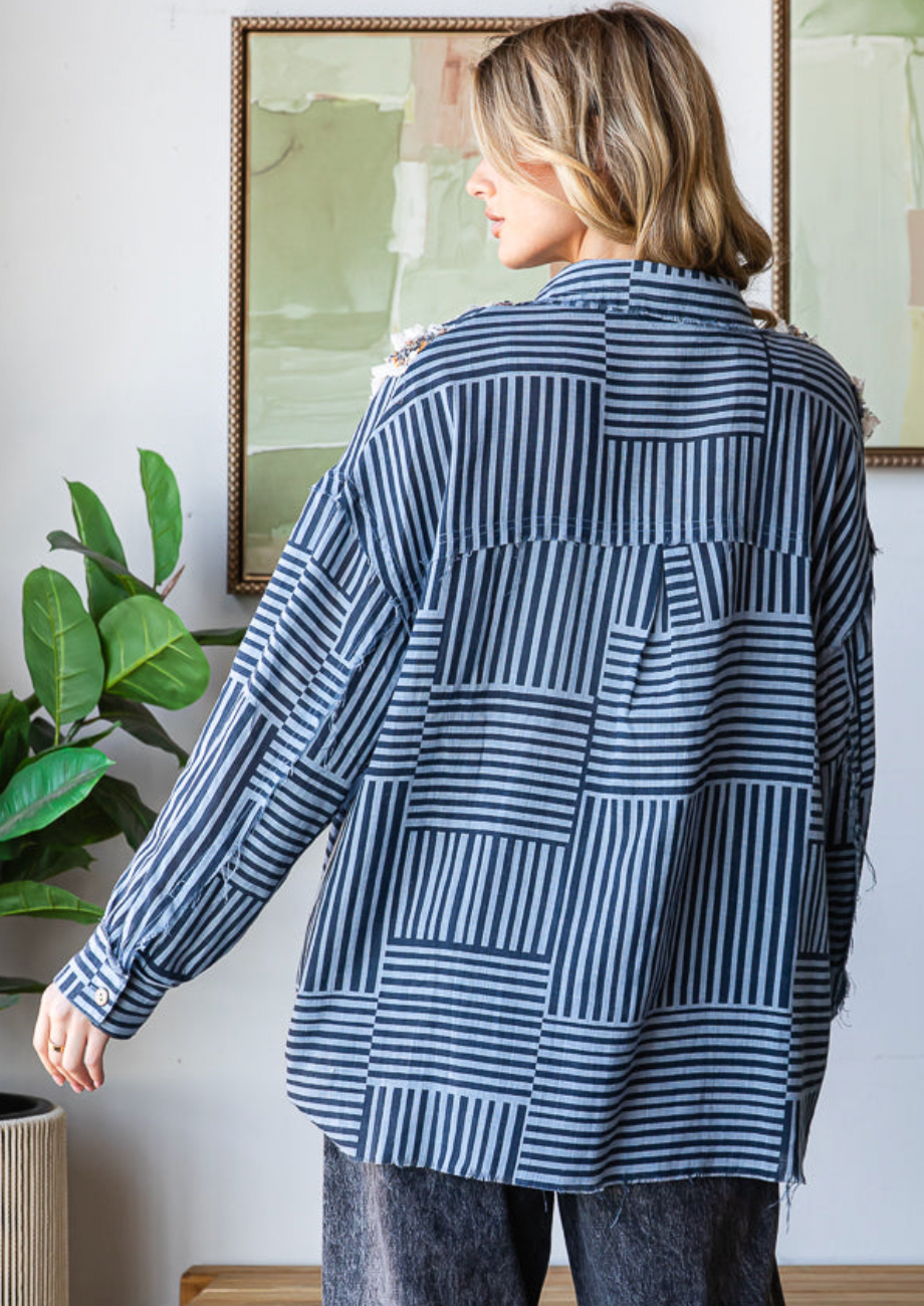 Oli & Hali Ruffle Contrast Button Down Shirt