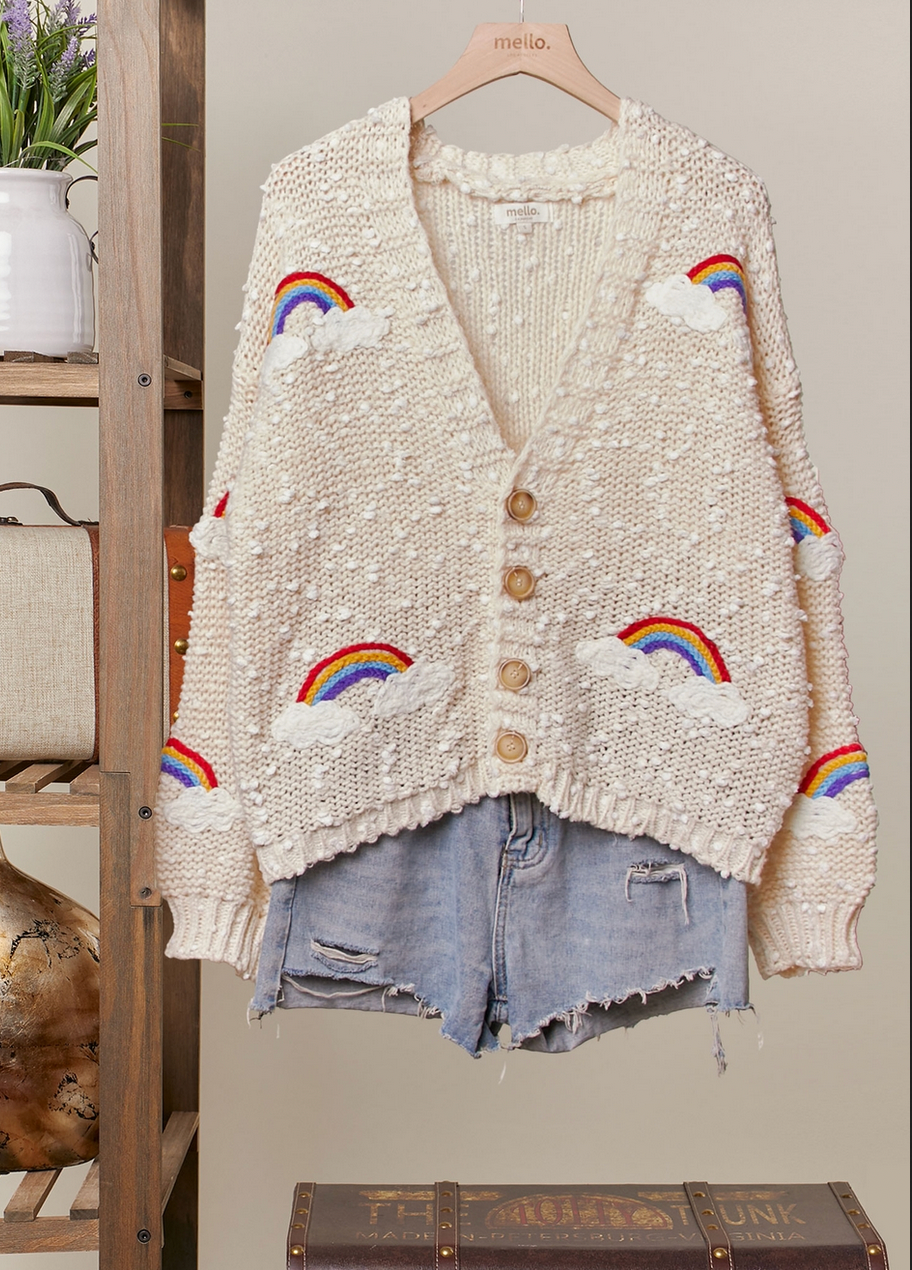 Cream Rainbow and Cloud Cardigan