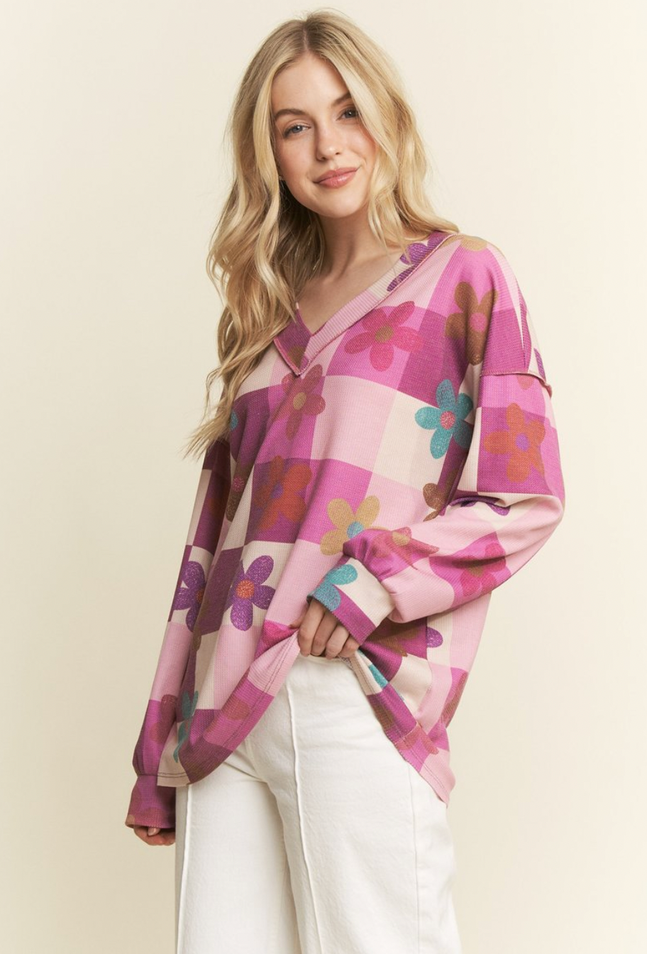 Magenta Floral Long Sleeve Top