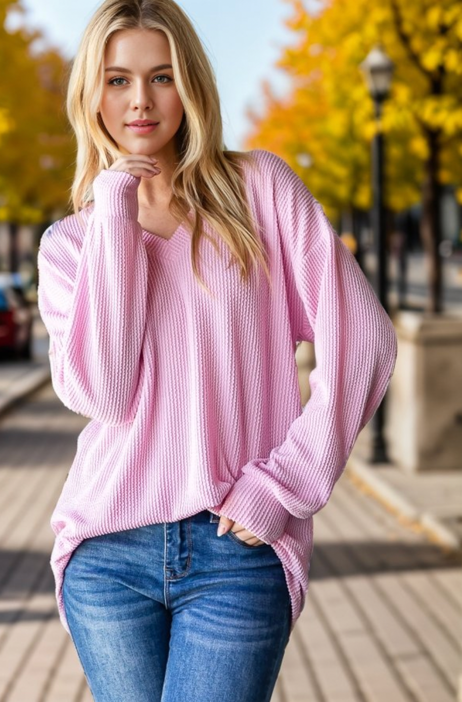 Solid Ribbed Long Sleeve Top