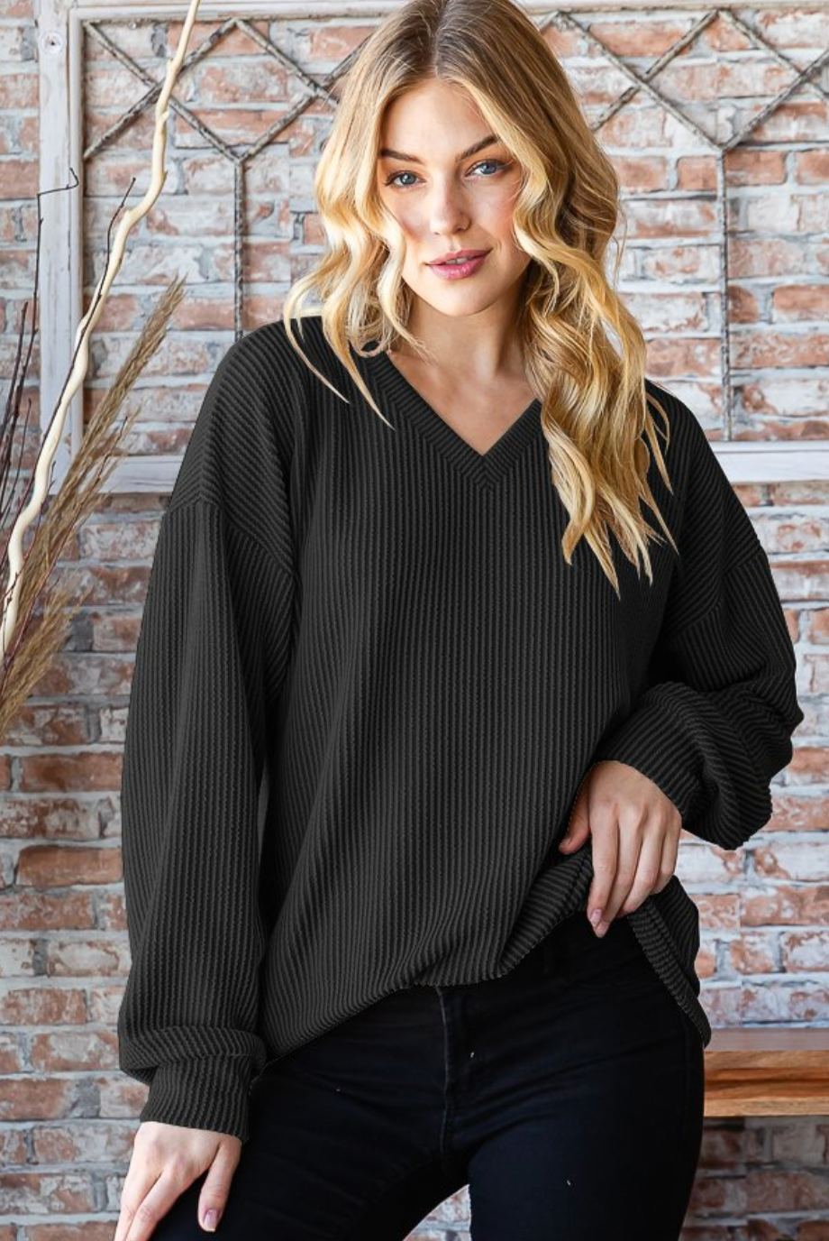 Solid Ribbed Long Sleeve Top