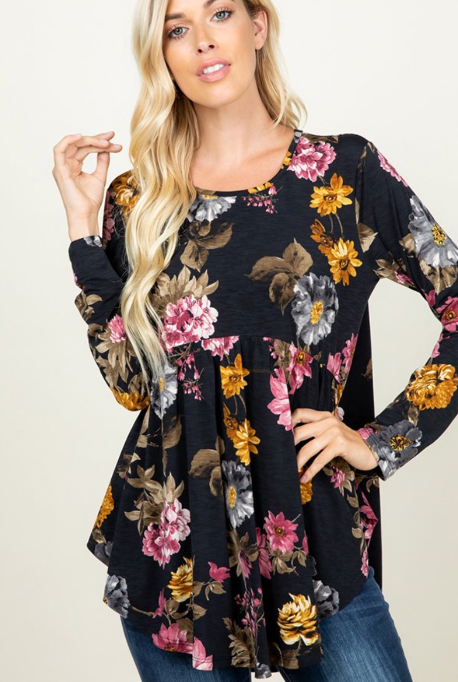 Black Floral Swing Top