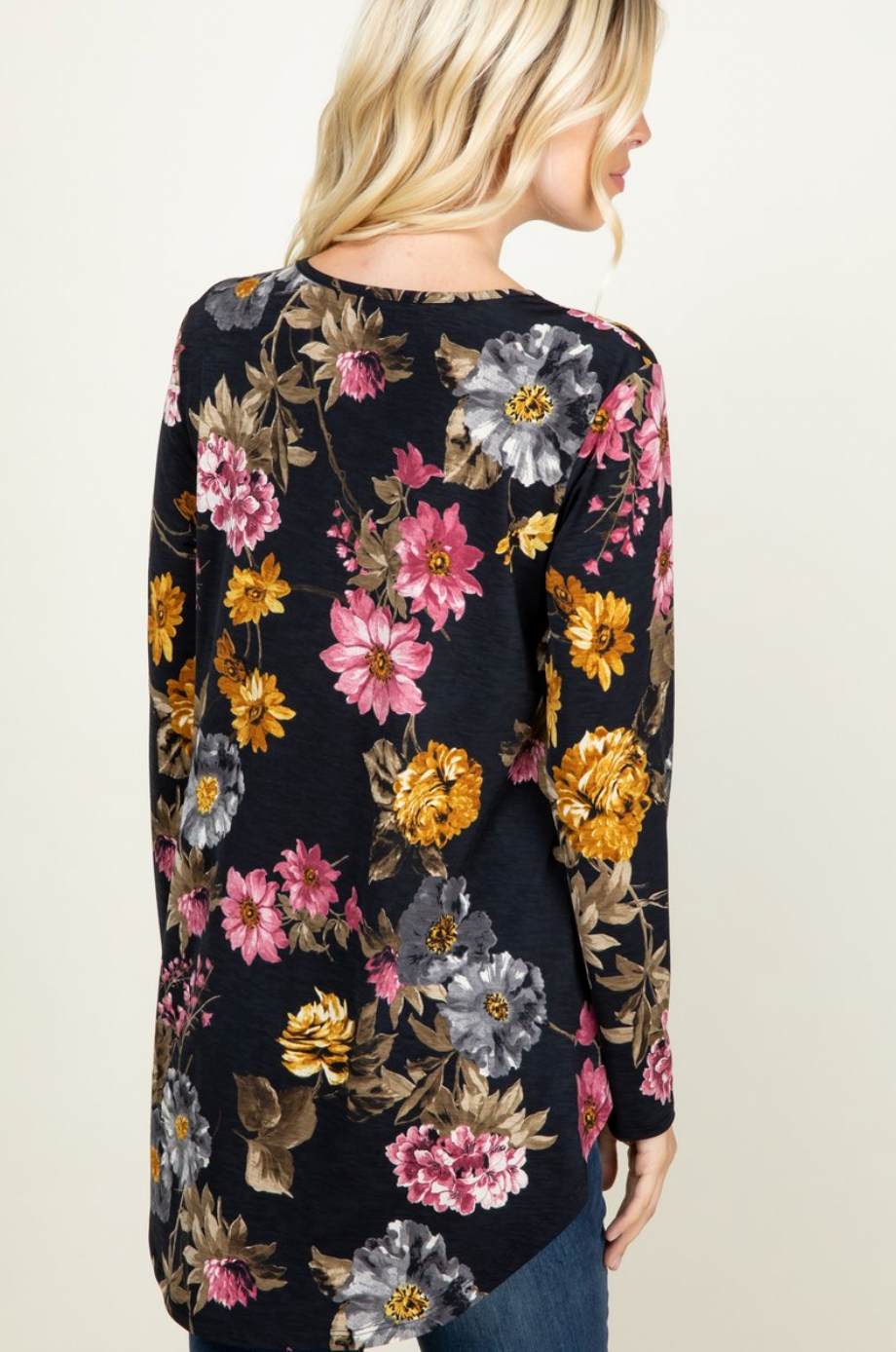 Black Floral Swing Top