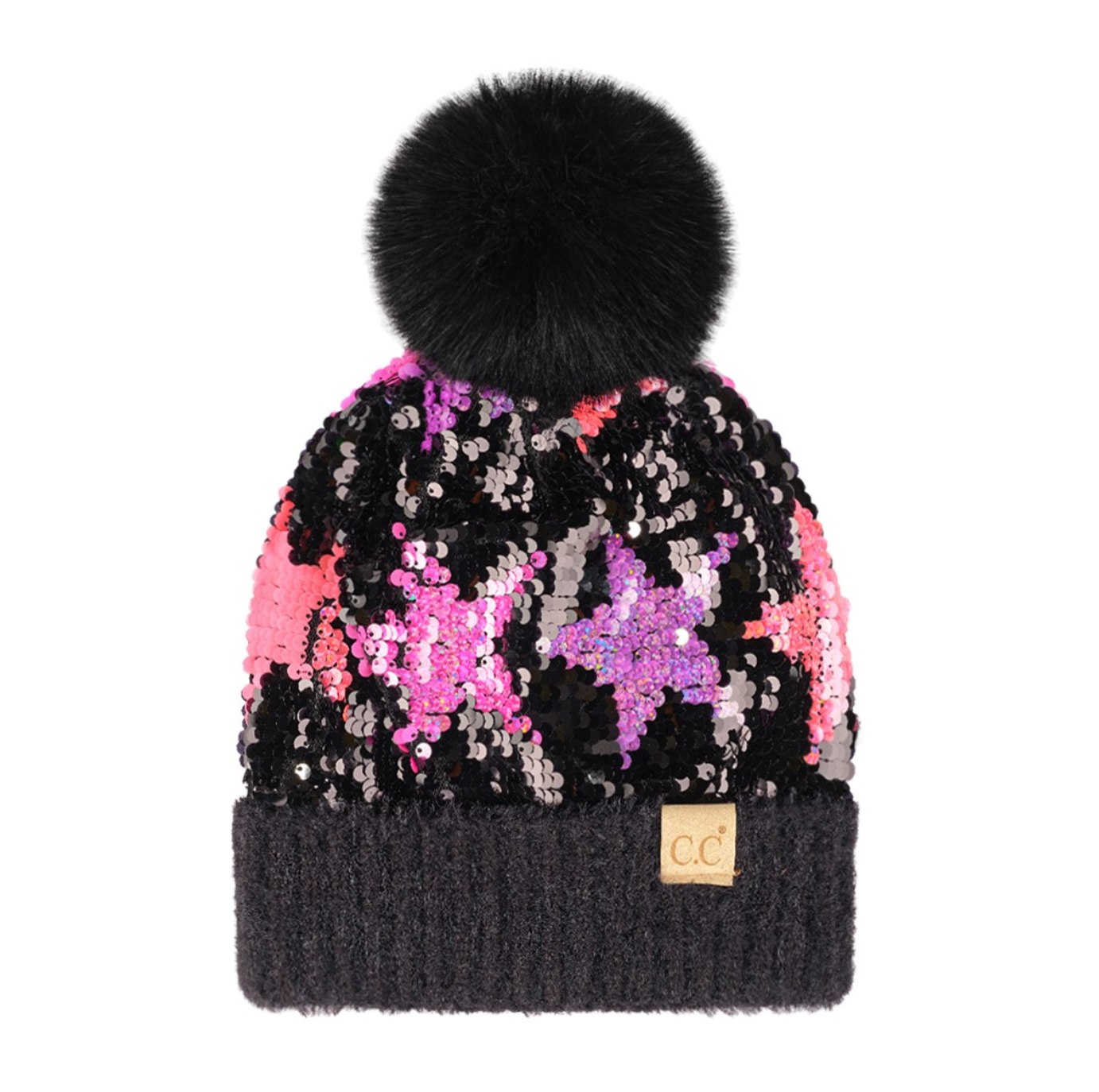 CC Pink and Purple Sequined Pom Pom Hat