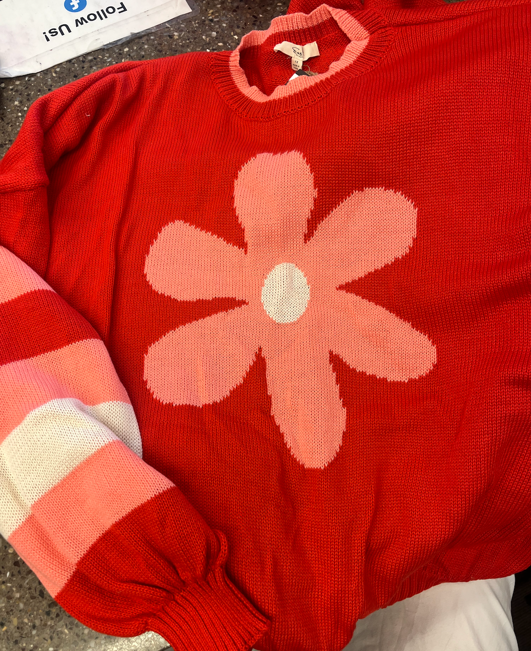 Plus Red Boho Flower Long Sleeve Top