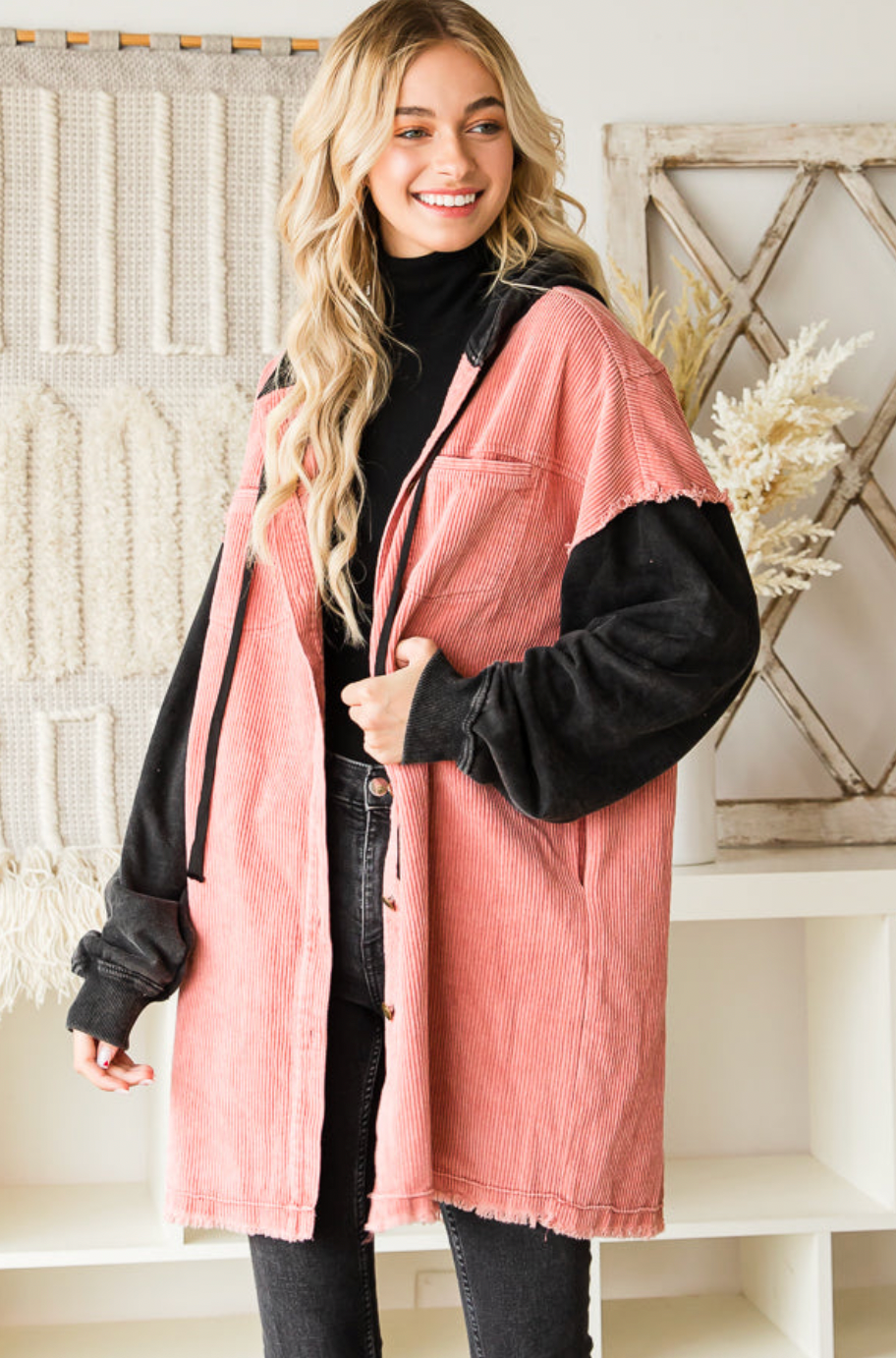 Blush Hooded Corduroy Jacket