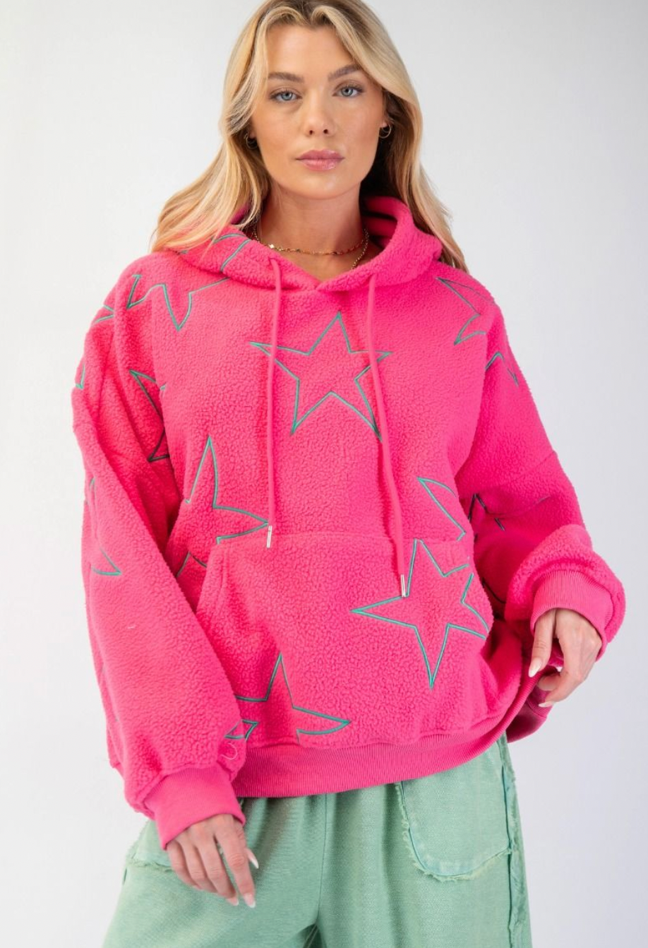 Star Embroidered Sherpa Hoodie