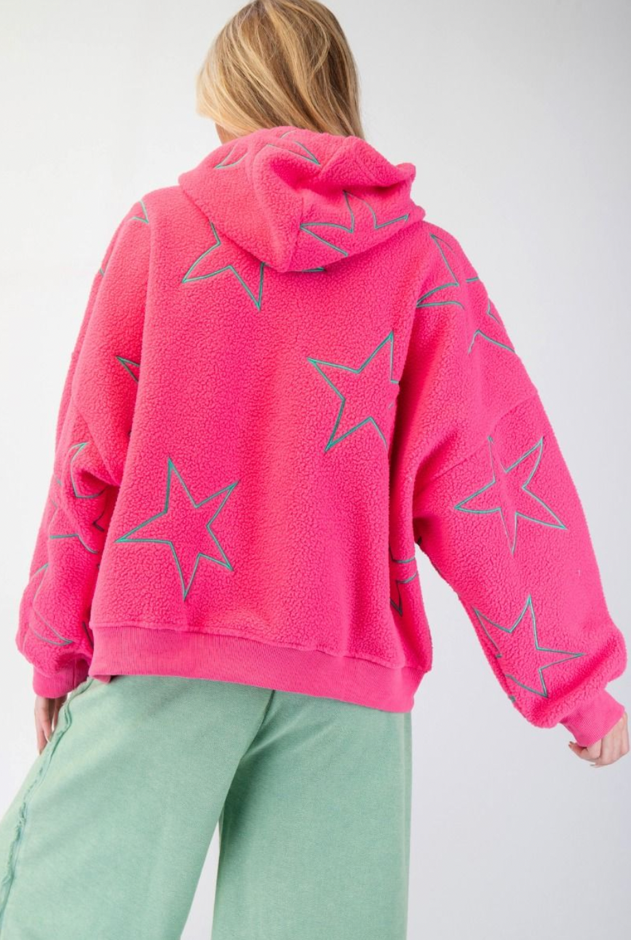 Star Embroidered Sherpa Hoodie