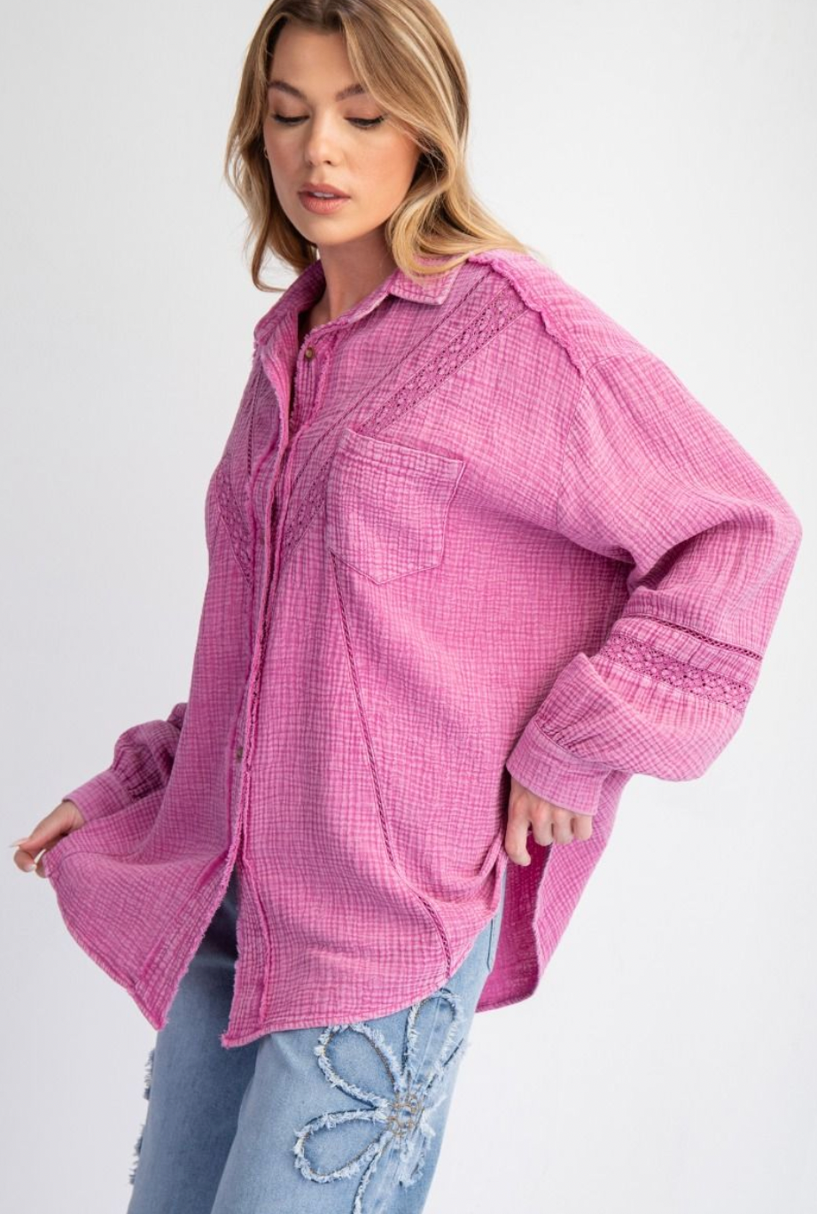 Pink Gauze Button Up Top