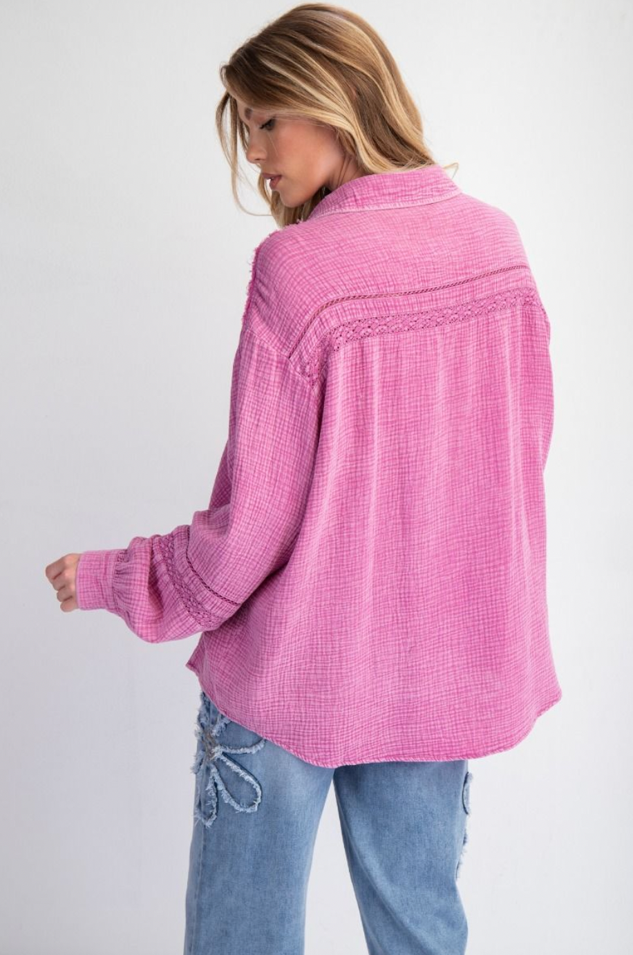 Pink Gauze Button Up Top