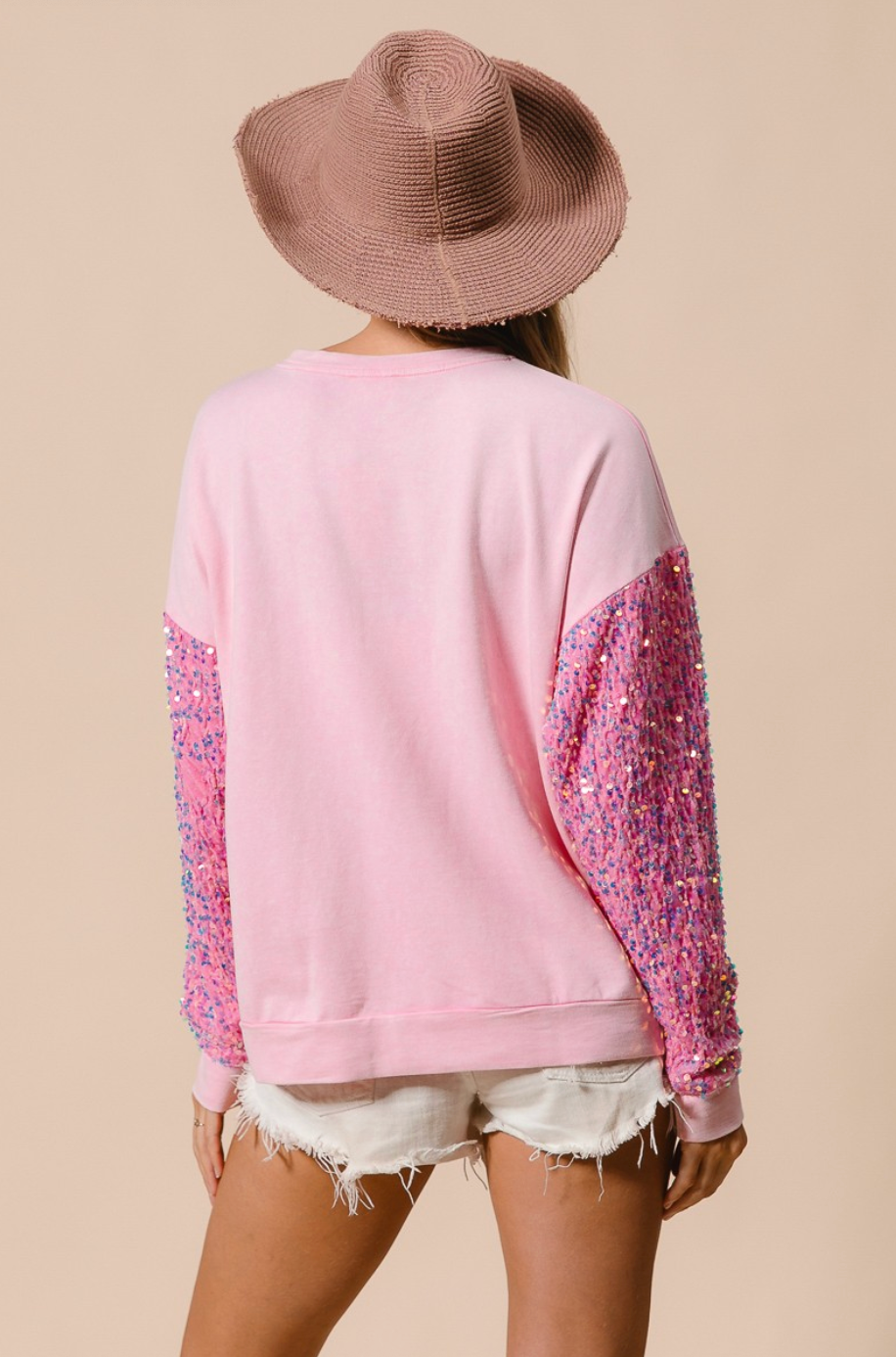 Santa Face Top w/ Sequin Sleeves