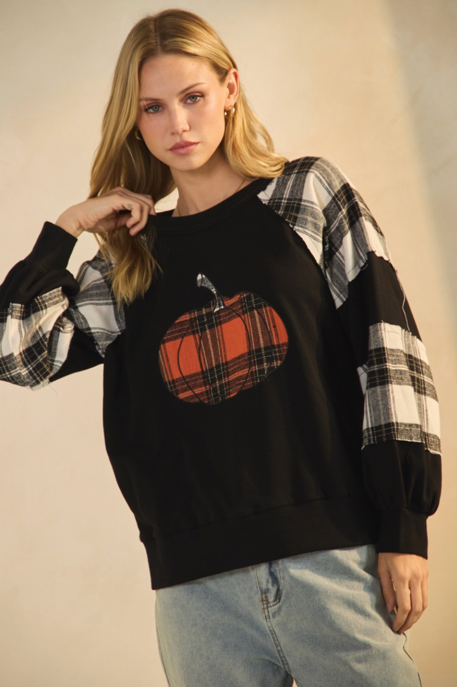 Plaid Pumpkin Long Sleeve Top