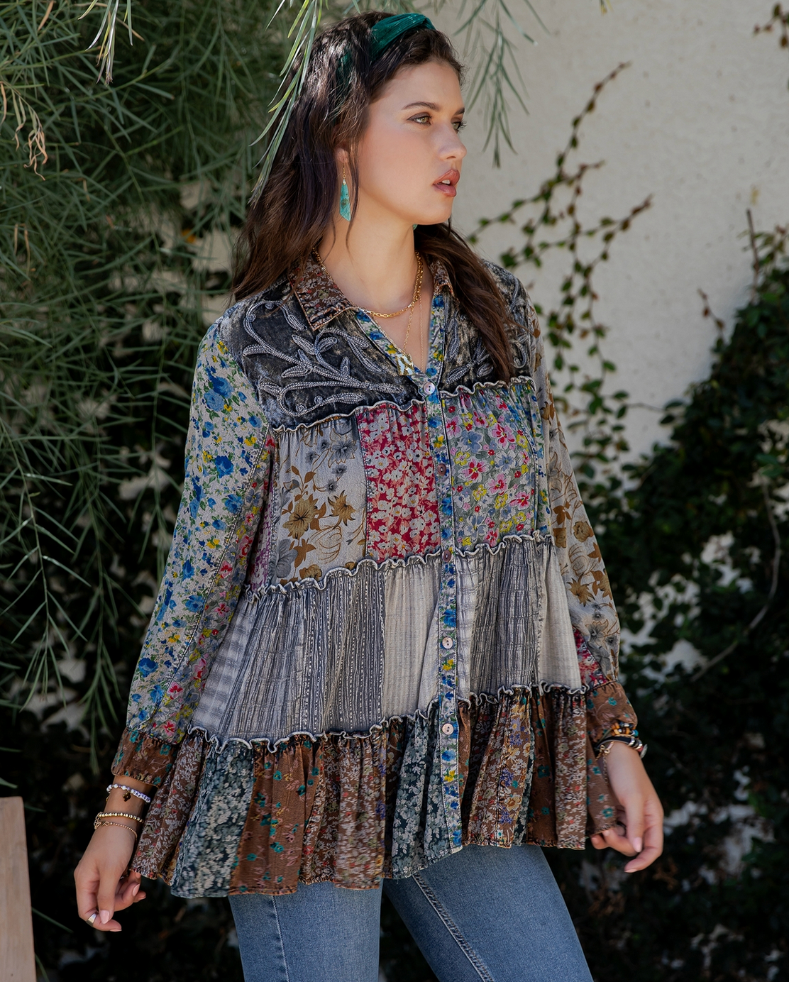Overdyed Jhabla Patchwork 3/4 Sleeve or LS Top