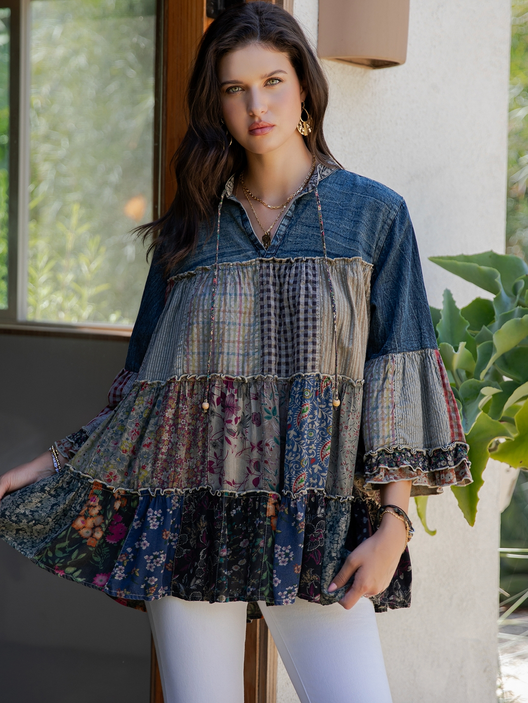 Overdyed Jhabla Patchwork 3/4 Sleeve or LS Top