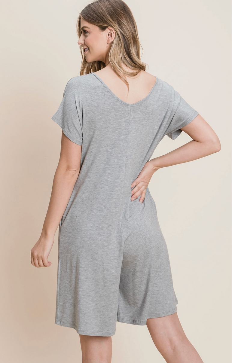 Solid Short Romper with Pockets