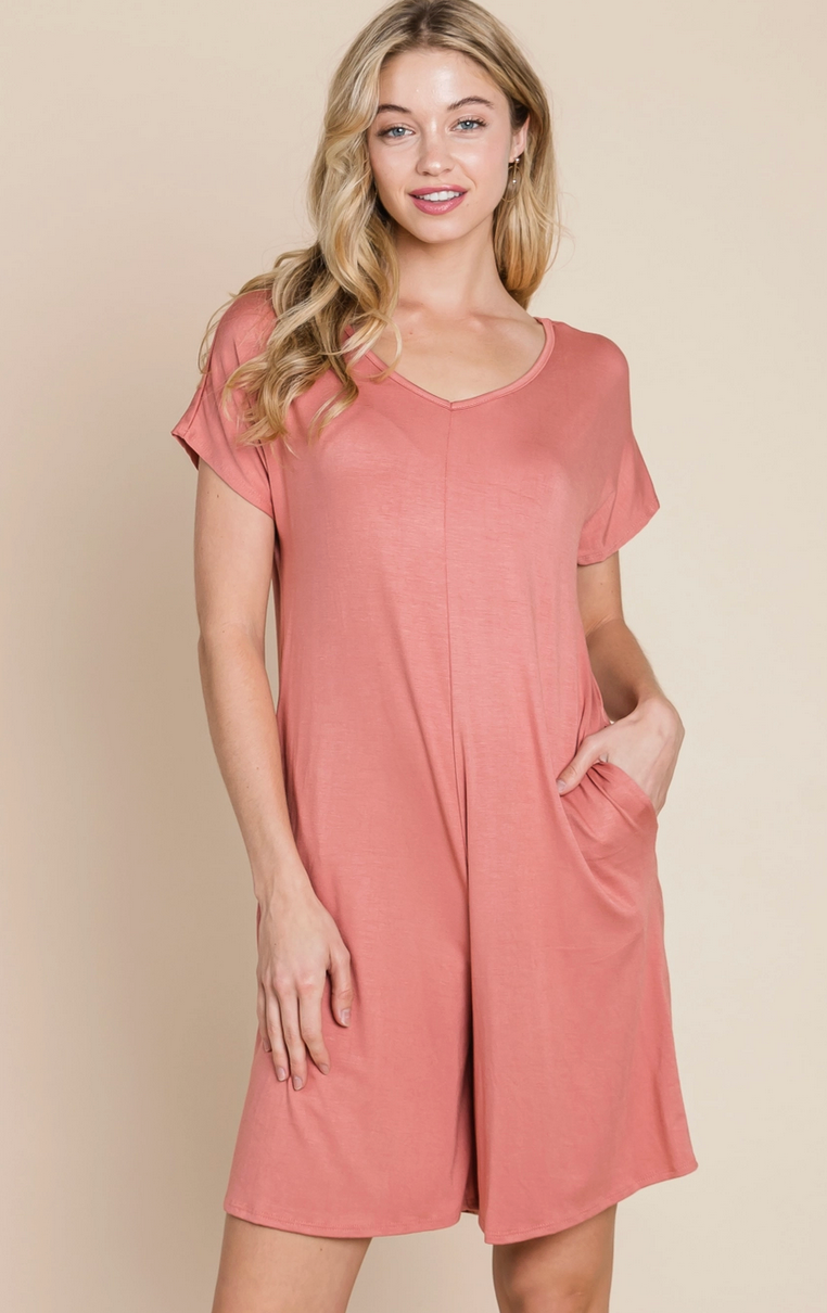 Solid Short Romper with Pockets