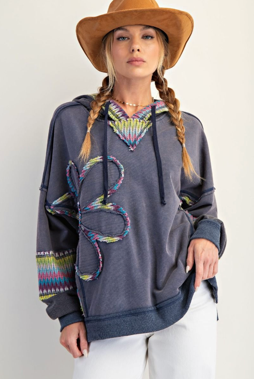 Daisy Patch Hoodie with Knit Accents