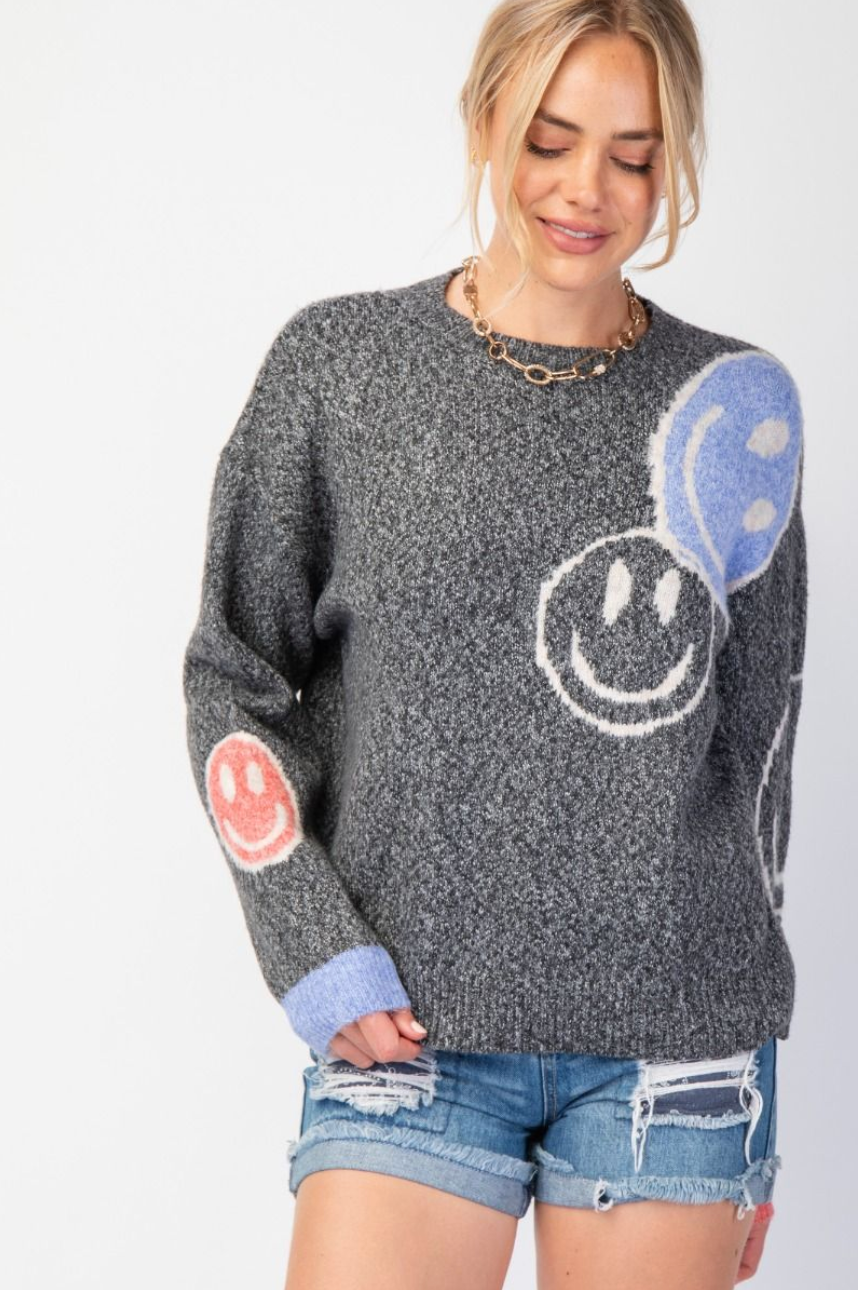 Charcoal Happy Face Sweater