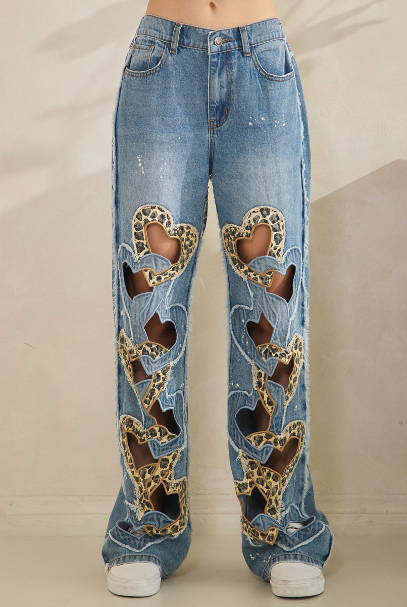 Oli & Hali Cut Out Cheetah Heart Jeans